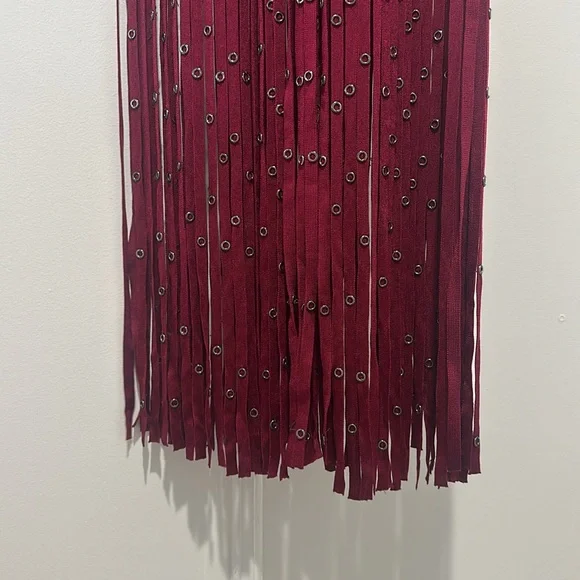 Burgundy Studded Fringe Herve Ledger Dress - Picture 10 of 12